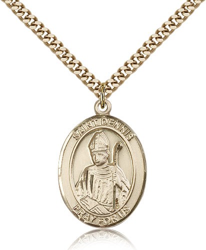 St. Dennis Medal, Gold Filled, Large - 24&quot; 2.4mm Gold Plated Chain + Clasp