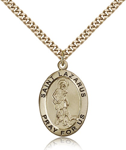 St. Lazarus Medal, Gold Filled - 24&quot; 2.4mm Gold Plated Endless Chain