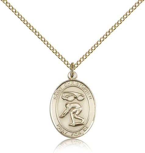 St. Christopher Swimming Medal, Gold Filled, Medium - Gold-tone