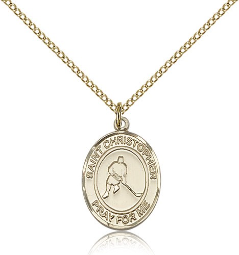 St. Christopher Ice Hockey Medal, Gold Filled, Medium - Gold-tone