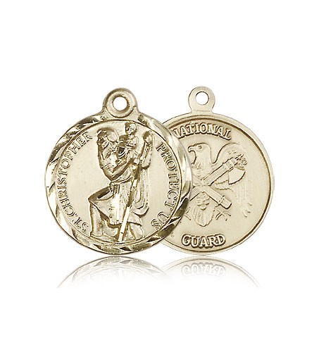 St. Christopher National Guard Medal, 14 Karat Gold - 14 KT Yellow Gold