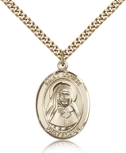 St. Louise De Marillac Medal, Gold Filled, Large - 24&quot; 2.4mm Gold Plated Chain + Clasp