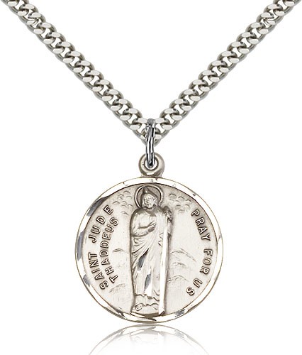 St. Jude Medal, Sterling Silver - 24&quot; 2.4mm Rhodium Plate Endless Chain