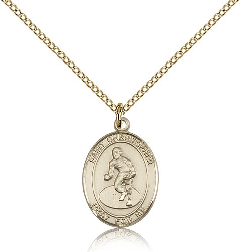 St. Christopher Wrestling Medal, Gold Filled, Medium - Gold-tone