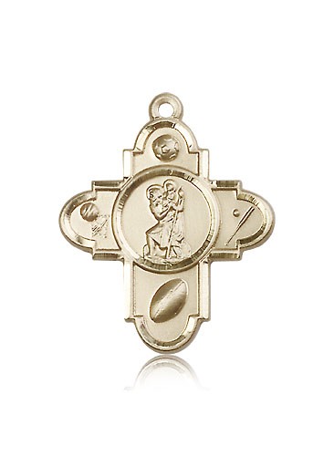 Sports 5 Way Cross St Christopher Medal, 14 Karat Gold - 14 KT Yellow Gold