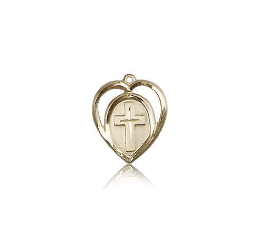 Heart Cross Pendant, 14 Karat Gold - 14 KT Yellow Gold