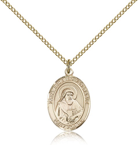 St. Bede the Venerable Medal, Gold Filled, Medium - Gold-tone
