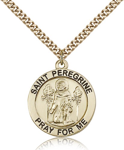 St. Peregrine Medal, Gold Filled - 24&quot; 2.4mm Gold Plated Endless Chain
