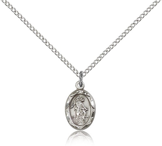 Guardian Angel Medal, Sterling Silver - 18&quot; 1.2mm Sterling Silver Chain + Clasp