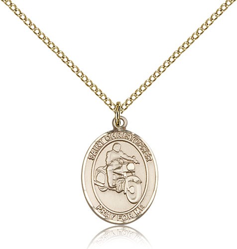 St. Christopher Motorcycle Medal, Gold Filled, Medium - Gold-tone