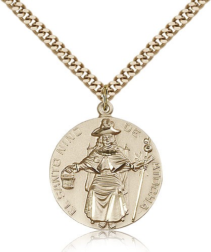 St. Ni&amp;Atilde;&amp;plusmn;o De Atocha Medal, Gold Filled - 24&quot; 2.4mm Gold Plated Endless Chain