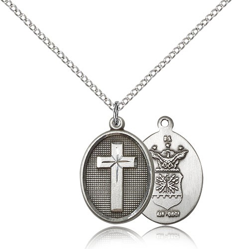 Air Force Cross Pendant, Sterling Silver - 18&quot; 1.2mm Sterling Silver Chain + Clasp