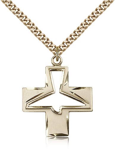 Holy Spirit Medal, Gold Filled - 24&quot; 2.4mm Gold Plated Endless Chain