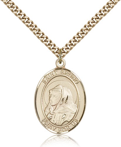 St. Bruno Medal, Gold Filled, Large - 24&quot; 2.4mm Gold Plated Chain + Clasp