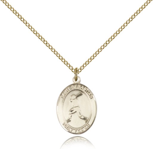 St. Sebastian Baseball Medal, Gold Filled, Medium - Gold-tone