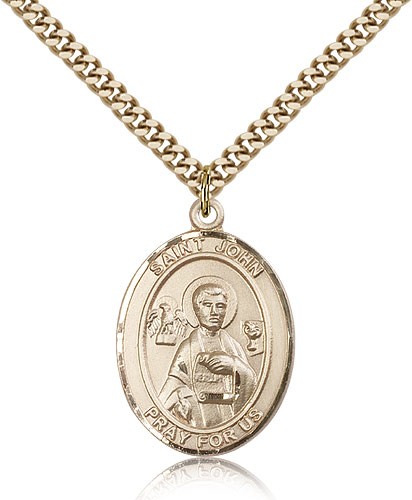 St. John the Apostle Medal, Gold Filled, Large - 24&quot; 2.4mm Gold Plated Chain + Clasp