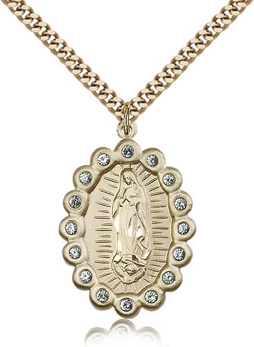 Our Lady of Guadalupe Medal, Gold Filled - 24&quot; 2.4mm Gold Plated Endless Chain