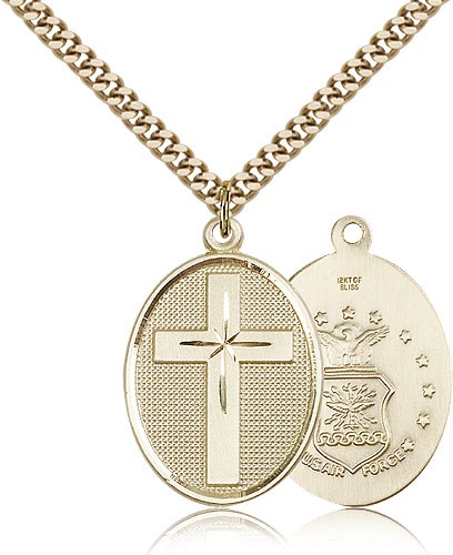 Air Force Cross Pendant, Gold Filled - 24&quot; 2.4mm Gold Plated Endless Chain