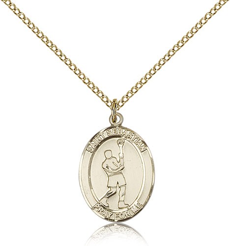 St. Sebastian Lacrosse Medal, Gold Filled, Medium - Gold-tone