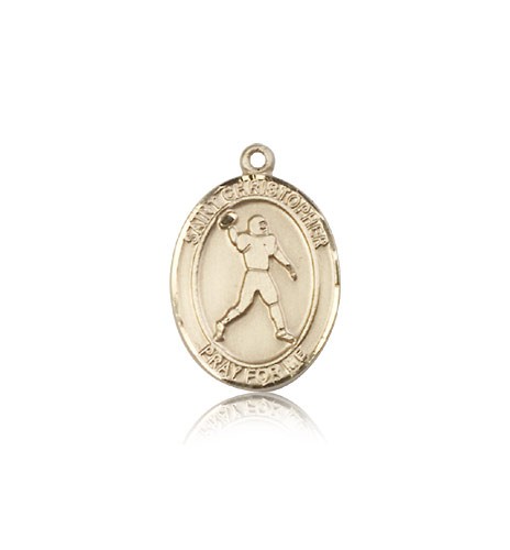 St. Christopher Football Medal, 14 Karat Gold, Medium - 14 KT Yellow Gold