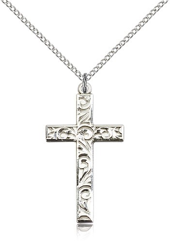 Cross Pendant, Sterling Silver - 18&quot; 1.2mm Sterling Silver Chain + Clasp