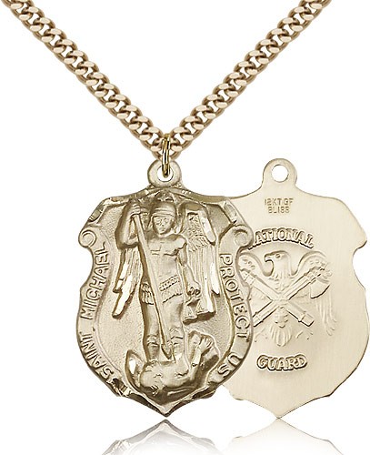 St. Michael National Guard Medal, Gold Filled - 24&quot; 2.4mm Gold Plated Endless Chain
