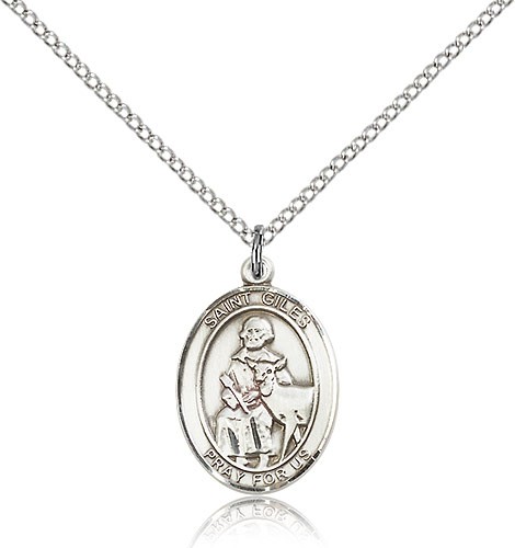 St. Giles Medal, Sterling Silver, Medium - 18&quot; 1.2mm Sterling Silver Chain + Clasp