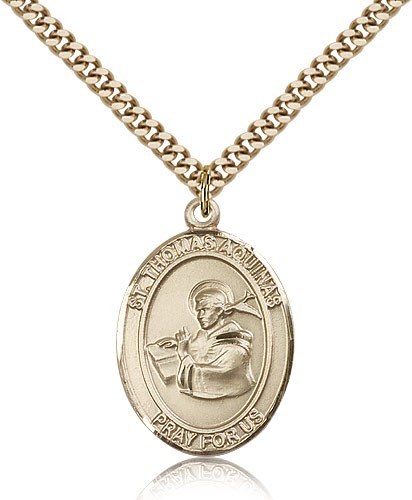 St. Thomas Aquinas Medal, Gold Filled, Large - 24&quot; 2.4mm Gold Plated Chain + Clasp