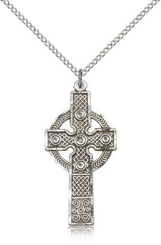 Kilklispeen Cross Pendant, Sterling Silver - 18&quot; 1.2mm Sterling Silver Chain + Clasp