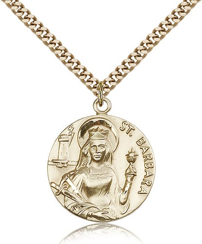 St. Barbara Medal, Gold Filled - 24&quot; 2.4mm Gold Plated Endless Chain