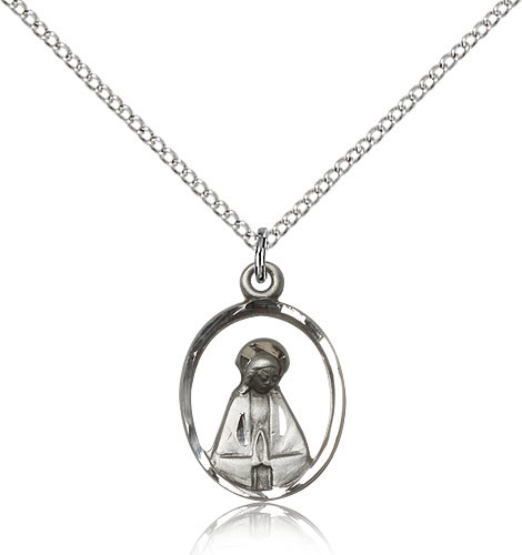 Madonna Medal, Sterling Silver - 18&quot; 1.2mm Sterling Silver Chain + Clasp