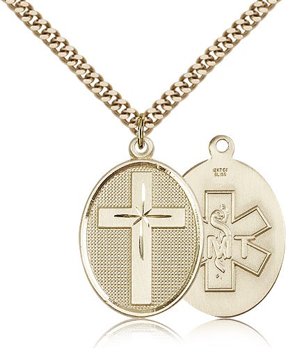 EMT Cross Pendant, Gold Filled - 24&quot; 2.4mm Gold Plated Endless Chain