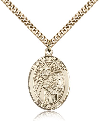 St. Margaret Mary Alacoque Medal, Gold Filled, Large - 24&quot; 2.4mm Gold Plated Chain + Clasp