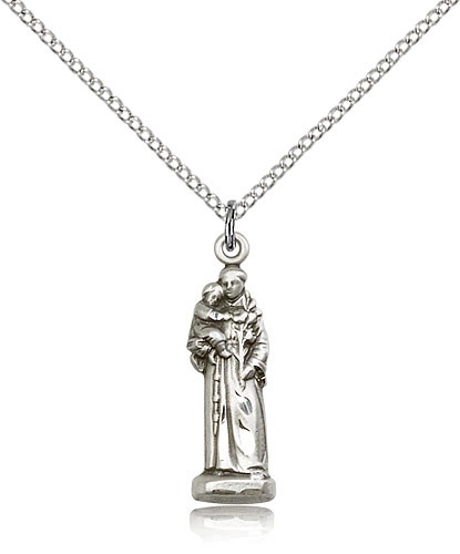 St. Anthony Medal, Sterling Silver - 18&quot; 1.2mm Sterling Silver Chain + Clasp