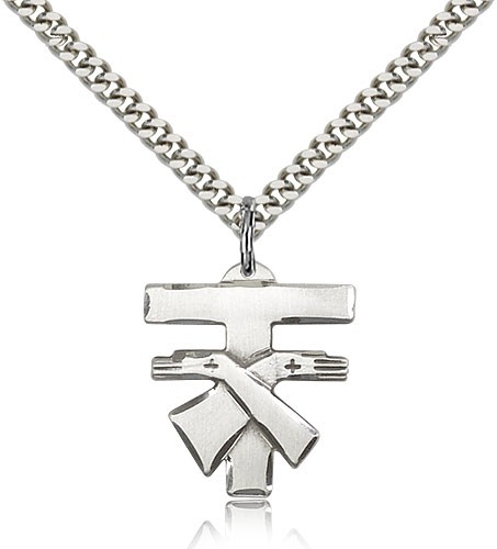 Franciscan Cross Pendant, Sterling Silver - 24&quot; 2.4mm Rhodium Plate Endless Chain