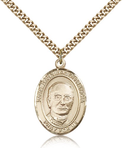 St. Hannibal Medal, Gold Filled, Large - 24&quot; 2.4mm Gold Plated Chain + Clasp