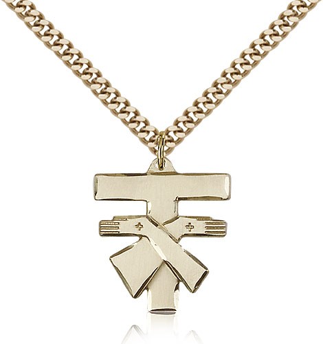Franciscan Cross Pendant, Gold Filled - 24&quot; 2.4mm Gold Plated Endless Chain