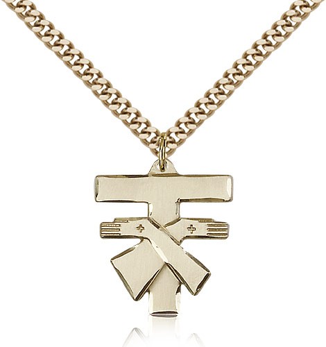 Franciscan Cross Pendant, Gold Filled - 24&quot; 2.4mm Gold Plated Endless Chain