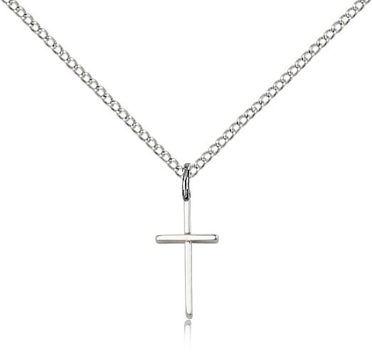 Cross Pendant, Sterling Silver - 18&quot; 1.2mm Sterling Silver Chain + Clasp