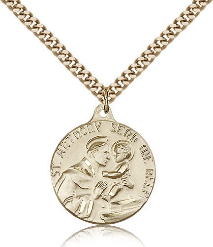 St. Anthony Medal, Gold Filled - 24&quot; 2.4mm Gold Plated Endless Chain