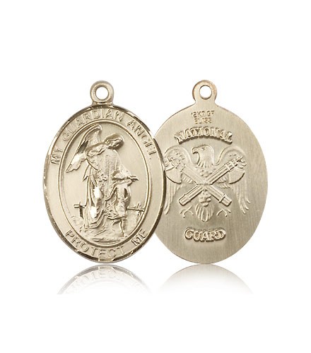 Guardian Angel National Guard Medal, 14 Karat Gold, Large - 14 KT Yellow Gold