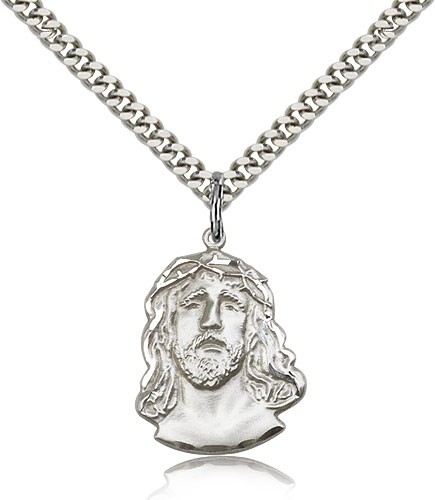 Ecce Homo Medal, Sterling Silver - 24&quot; 2.4mm Rhodium Plate Endless Chain