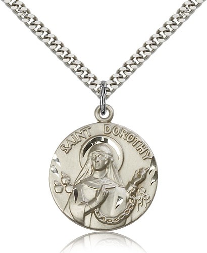 St. Dorothy Medal, Sterling Silver - 24&quot; 2.4mm Rhodium Plate Endless Chain
