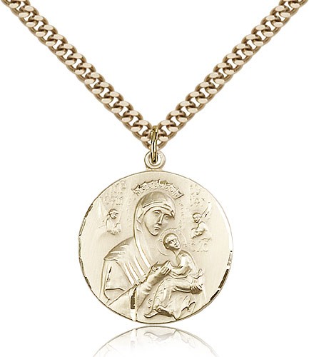 Our Lady of Perpetual Help Medal, Gold Filled - 24&quot; 2.4mm Gold Plated Endless Chain