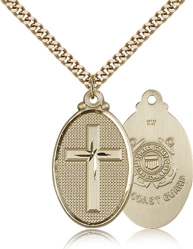 Coast Guard Cross Pendant, Gold Filled - 24&quot; 2.4mm Gold Plated Endless Chain