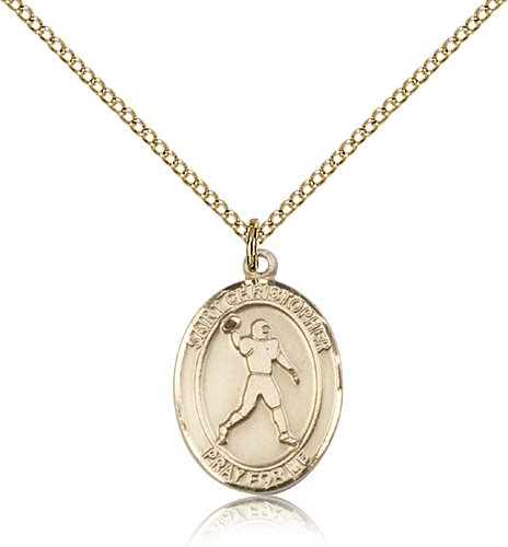 St. Christopher Football Medal, Gold Filled, Medium - Gold-tone