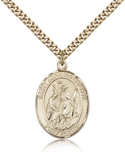 St. John the Baptist Medal, Gold Filled, Large - 24&quot; 2.4mm Gold Plated Chain + Clasp