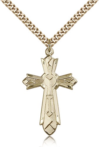Mosaic Cross Pendant, Gold Filled - 24&quot; 2.4mm Gold Plated Endless Chain