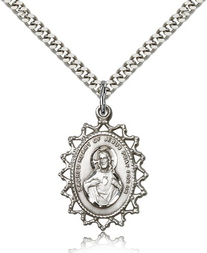 Scapular Medal, Sterling Silver - 24&quot; 2.4mm Rhodium Plate Endless Chain