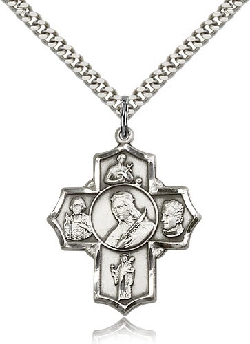 St. Philomena Vian Bos Jude Ger Medal, Sterling Silver - 24&quot; 2.4mm Rhodium Plate Endless Chain